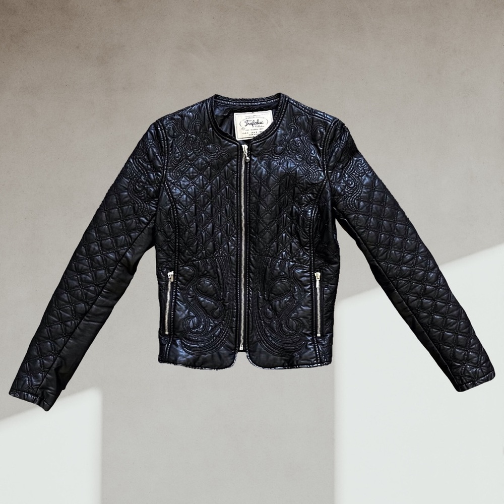 Rare Zara Embroidered Faux Leather Jacket Size S